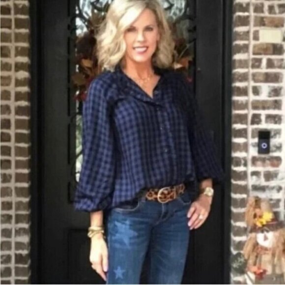 CAbi 3961 Aberdeen Shirt Blue Plaid - Picture 4 of 4